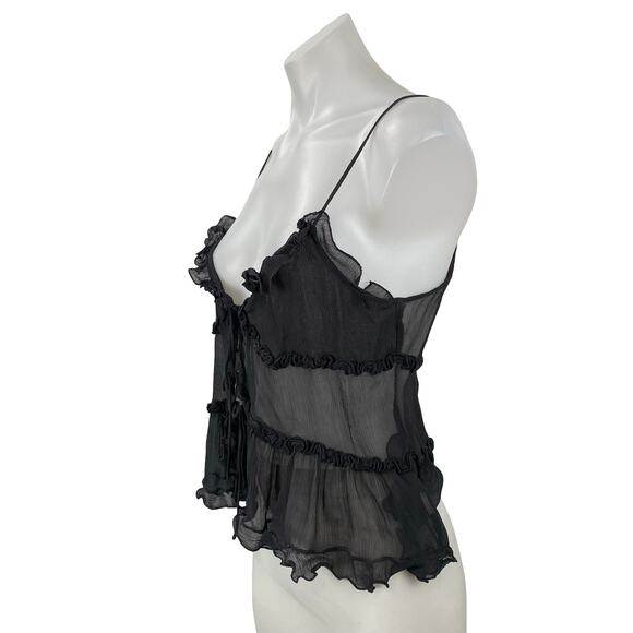 Zara Women's Black Mes Sheer Tie Ruffle Peplum Cami Camisole Tank Top Size M - Picture 3 of 5